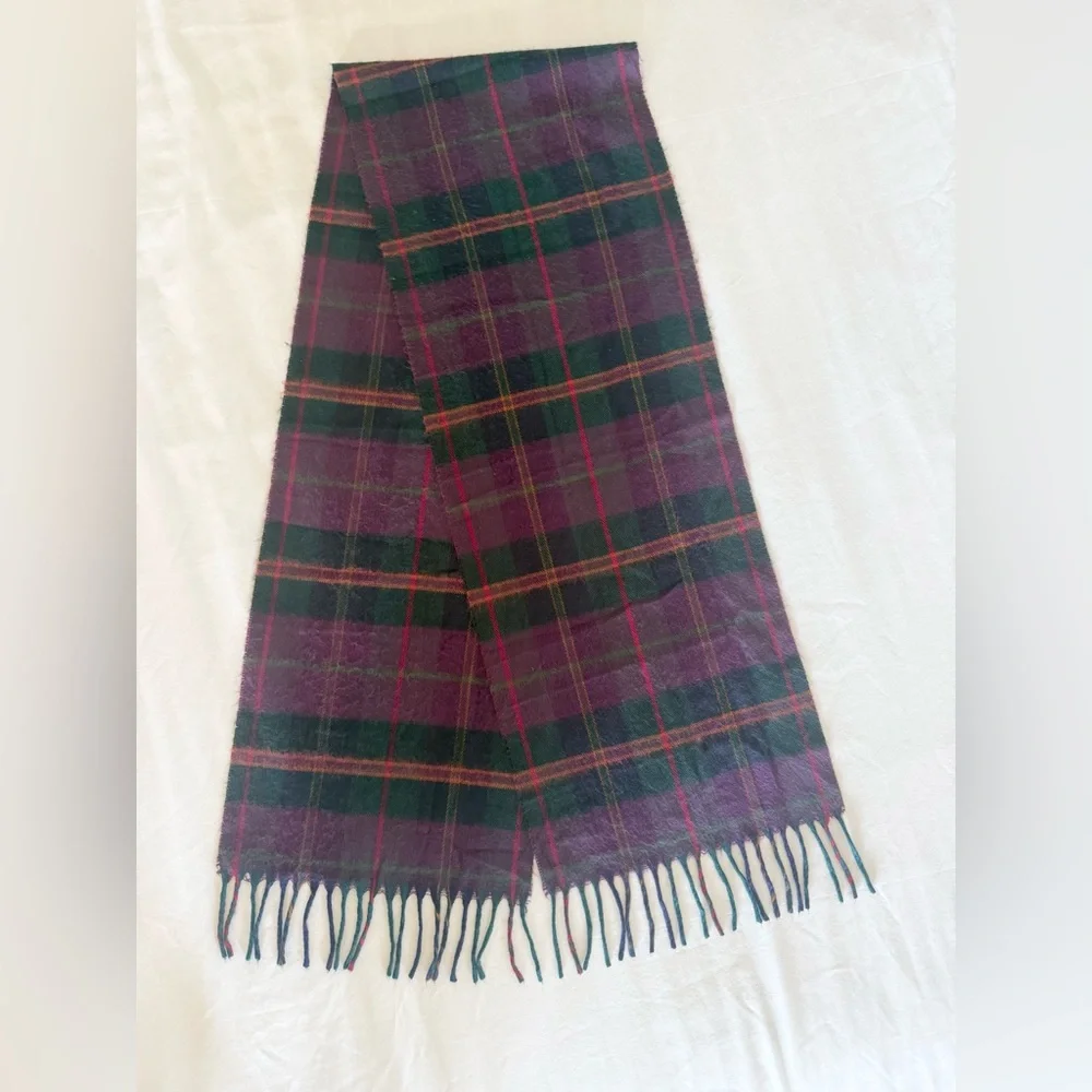 Vintage Christian Dior Monsieur Plaid Cashmaire Scarf, Mulberry, Forest Green